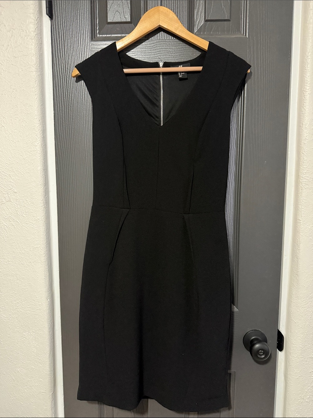 H&M Black Midi Sheath Dress with V-Neck